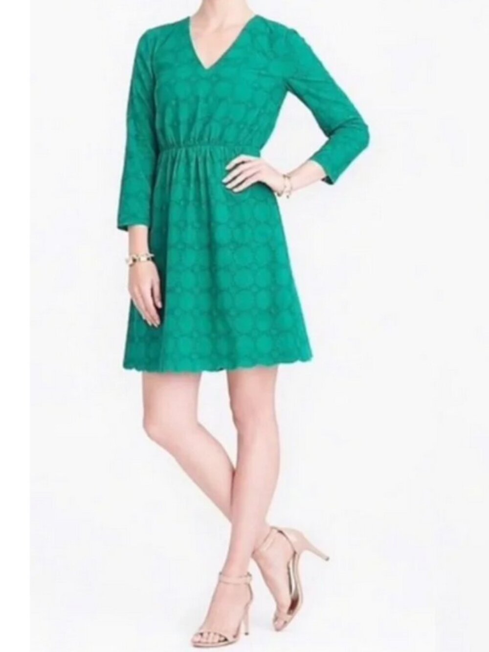 J. Crew Factory V-Neck Lace Dress - Warm Jade - Size 6